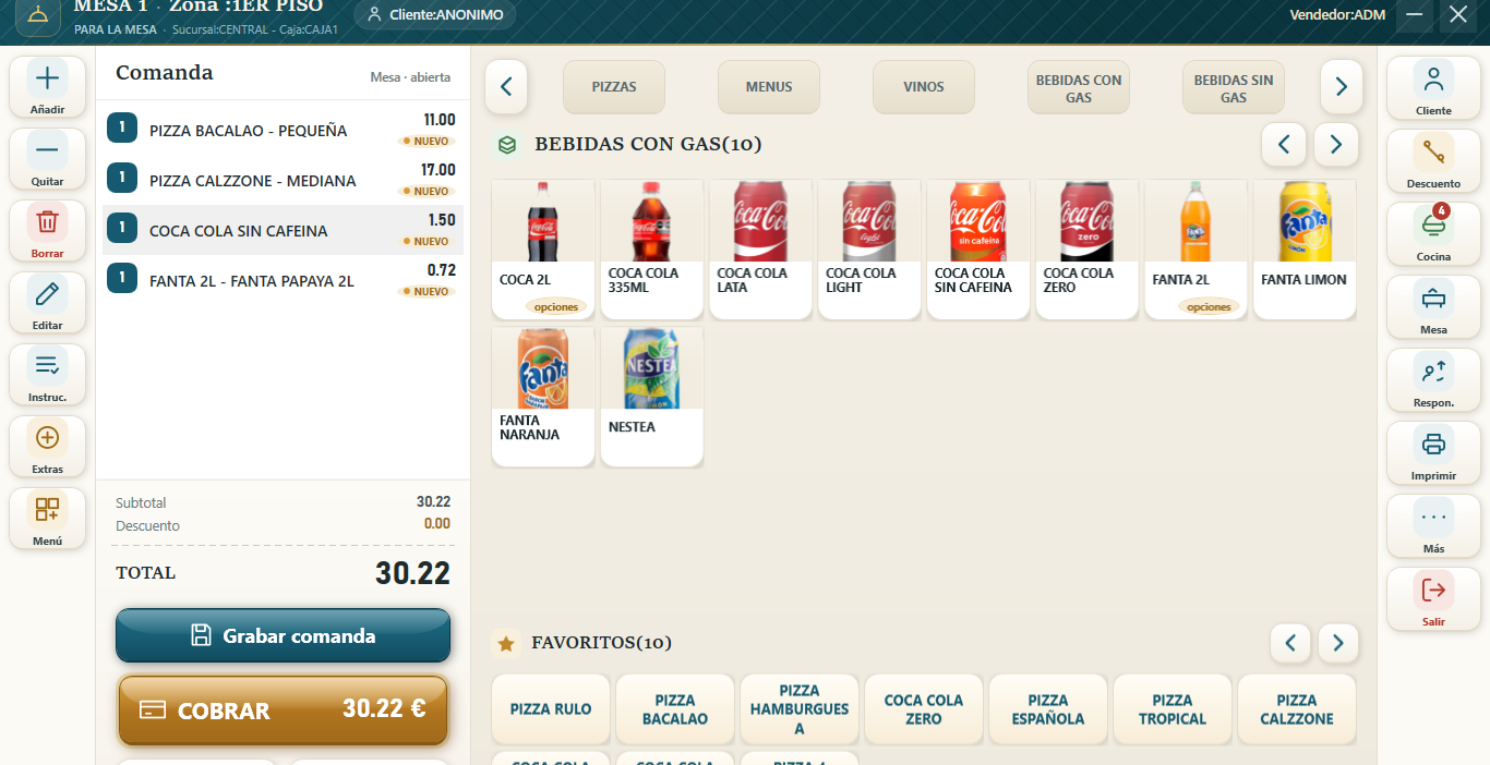 Comanda bebidas